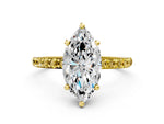 Yellow gold Marquise Cut Diamond Solitaire Ring with Round Yellow Sapphire Pavé Band and Prong Setting