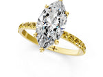 Yellow gold Marquise Cut Diamond Solitaire Ring with Round Yellow Sapphire Pavé Band and Prong Setting_1
