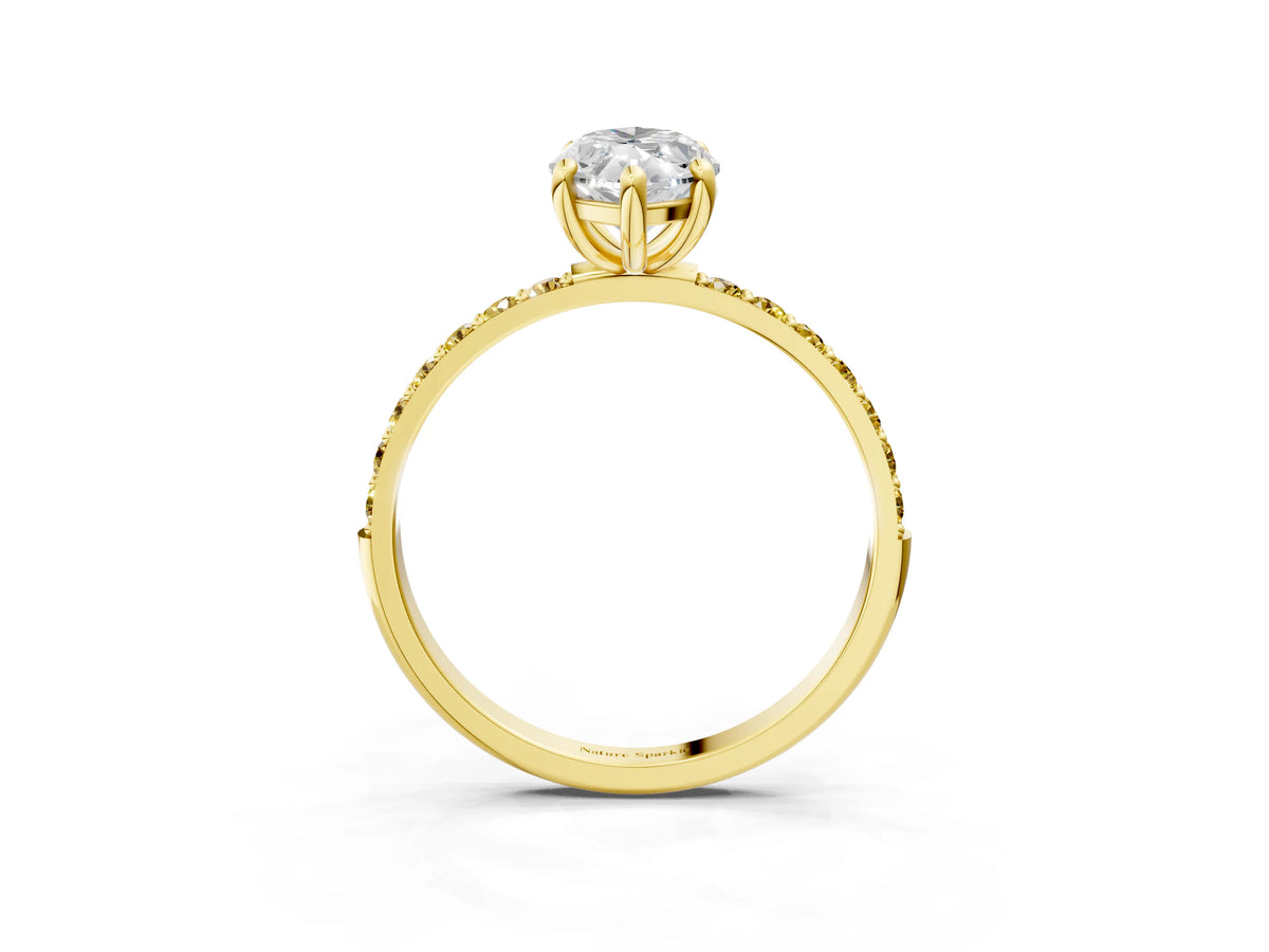 Yellow gold Marquise Cut Diamond Solitaire Ring with Round Yellow Sapphire Pavé Band and Prong Setting_3
