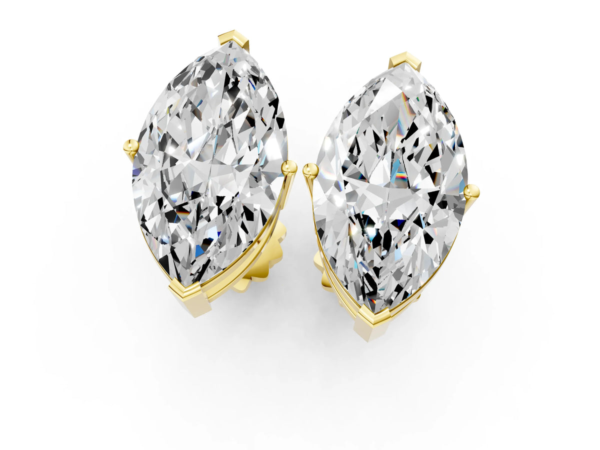 Yellow gold Marquise Cut Diamond Stud Earrings_1