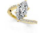 Yellow gold Marquise Cut Solitaire Twist Band with Pave Set Diamonds and Four-Prong Setting_1
