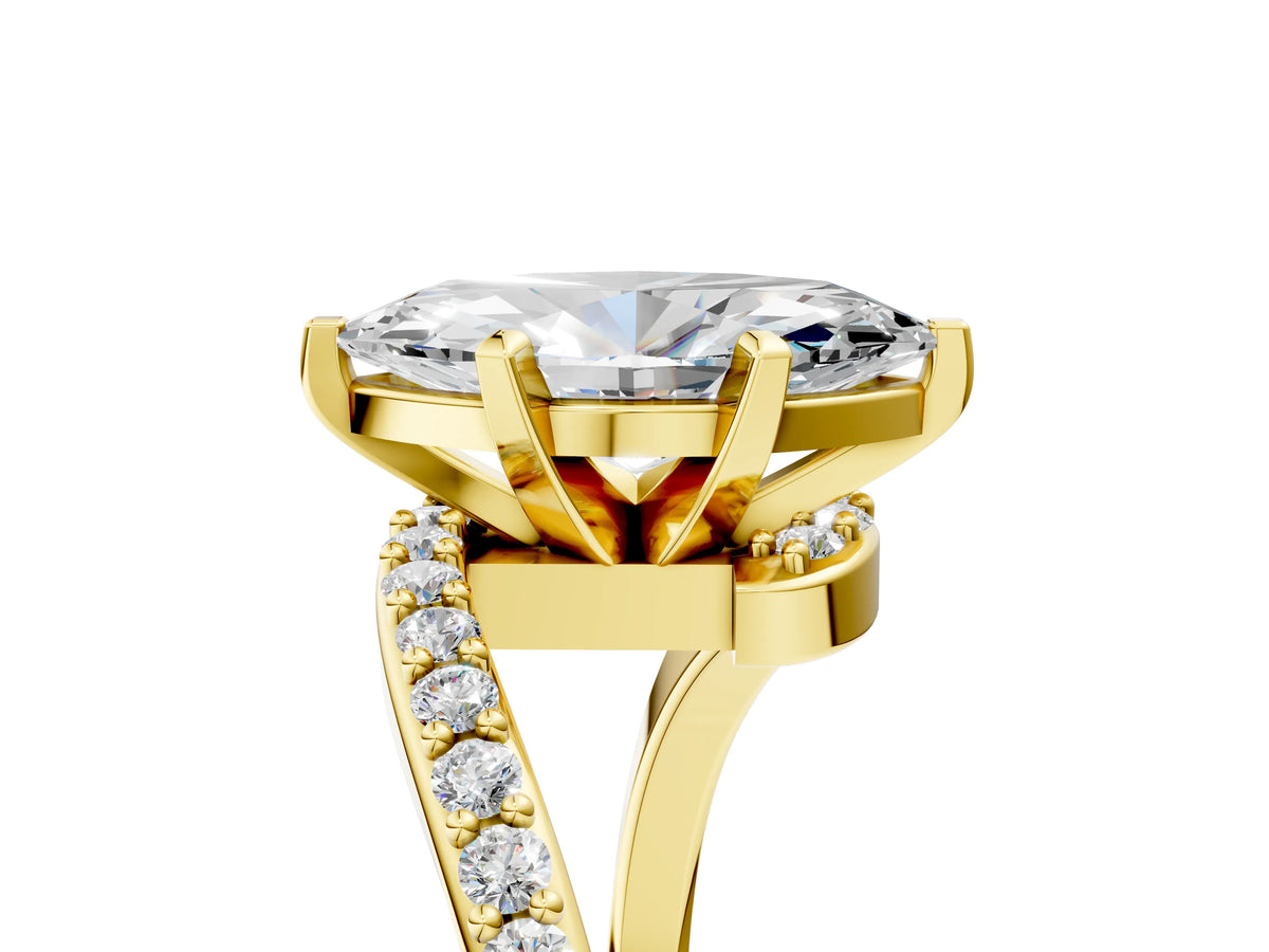 Yellow gold Marquise Cut Solitaire Twist Band with Pave Set Diamonds and Four-Prong Setting_5