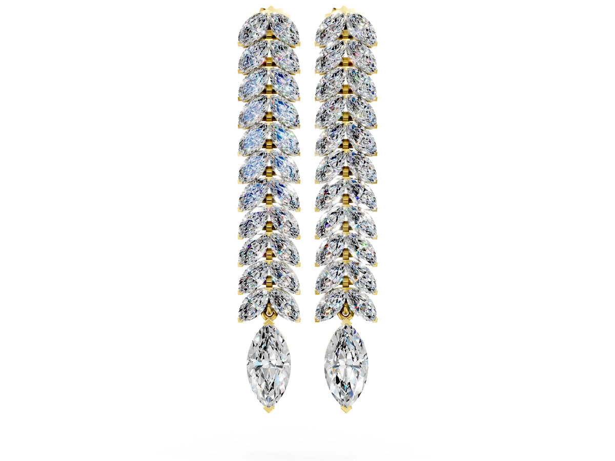 Yellow gold Marquise Diamond Double Row Dangle Earrings