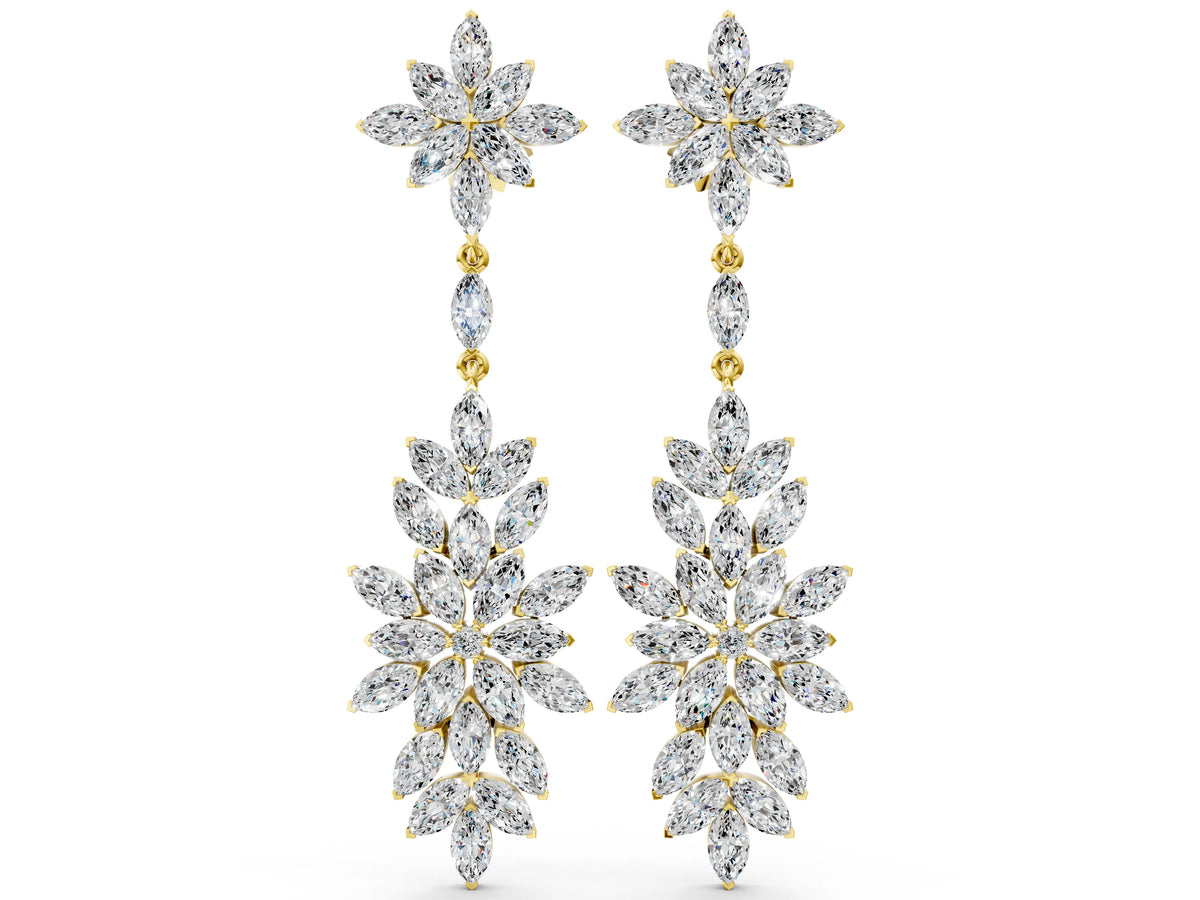 Yellow gold Marquise Diamond Floral Dangle Earrings