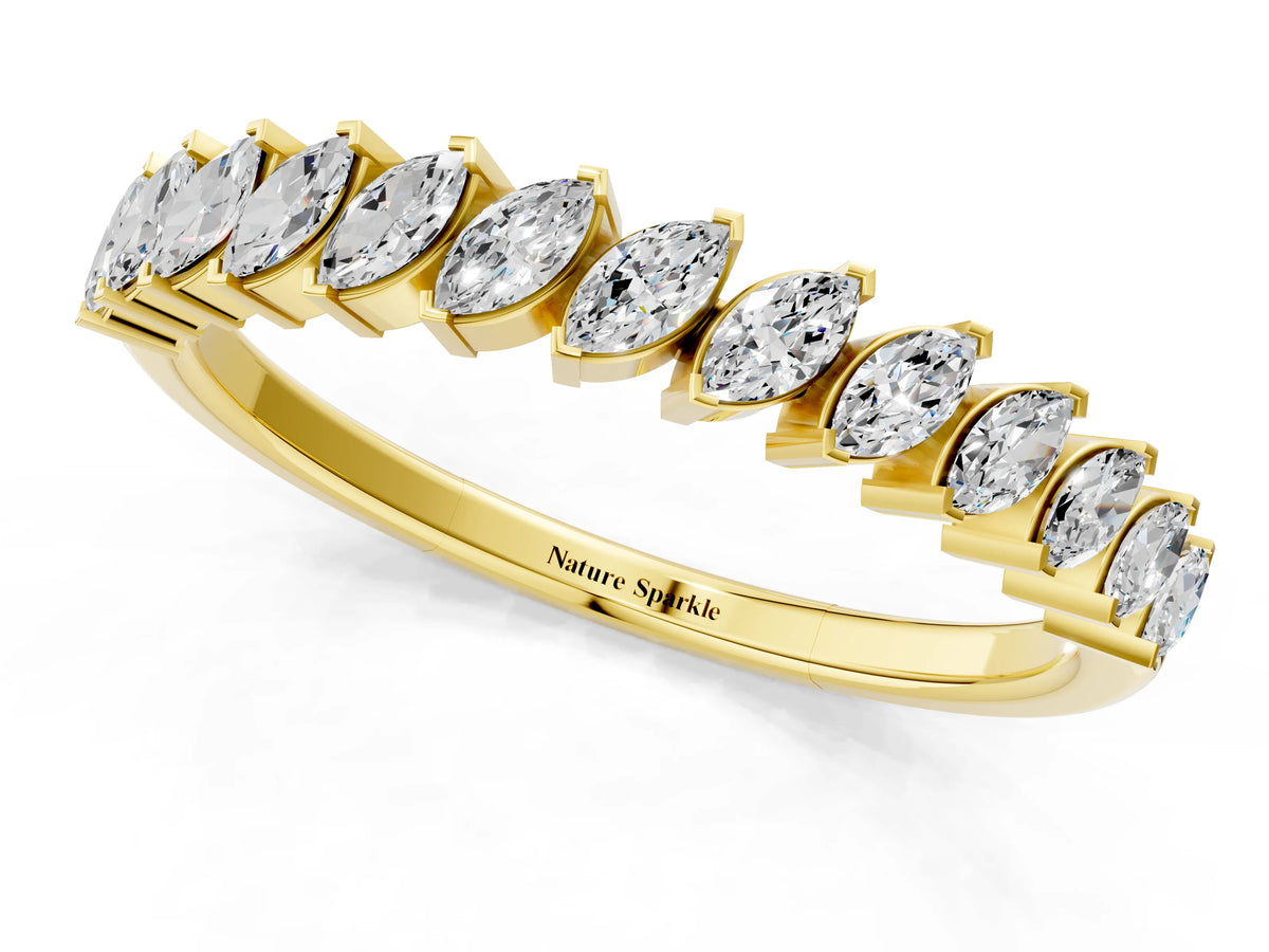 Yellow gold Marquise Diamond Half-Eternity Band with Shared Prong Setting_1