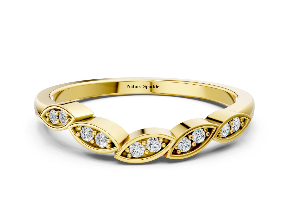 Yellow gold Marquise Diamond Leaf Eternity Band with Bezel Setting
