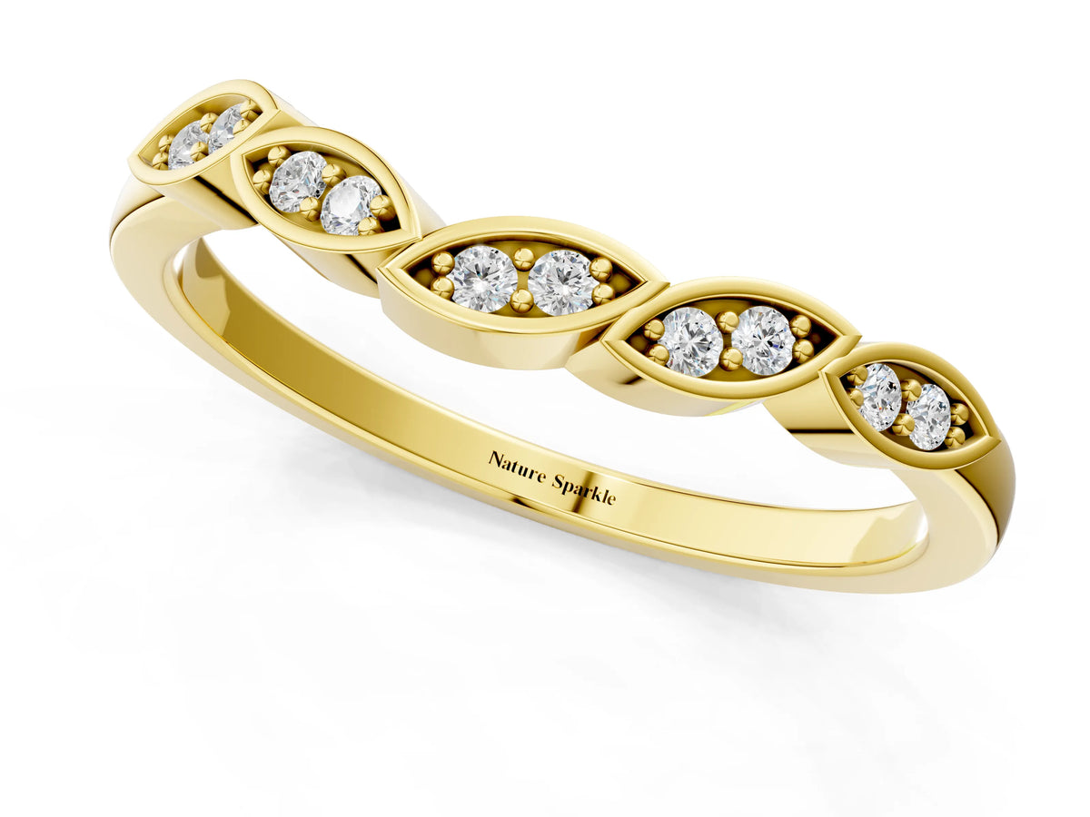 Yellow gold Marquise Diamond Leaf Eternity Band with Bezel Setting_1