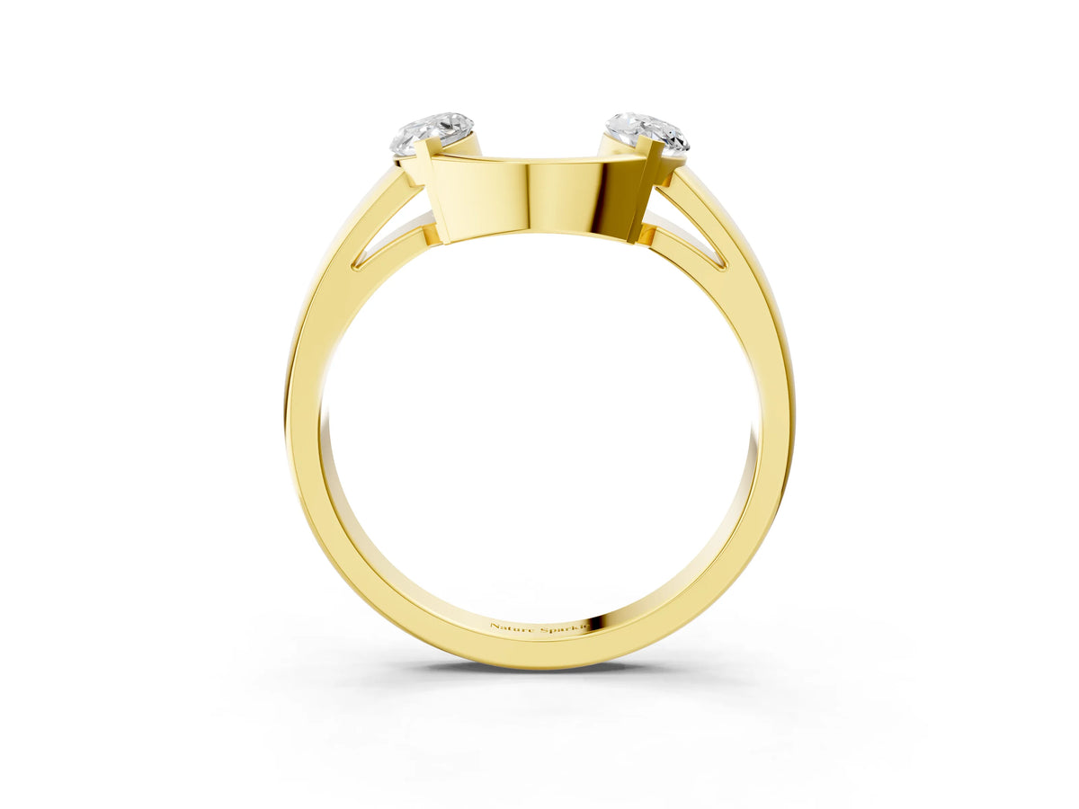 Yellow gold Marquise Diamond Open Band Ring with Tension Setting_3