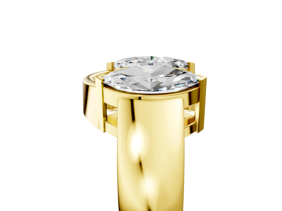 Yellow gold Marquise Diamond Open Band Ring with Tension Setting_5