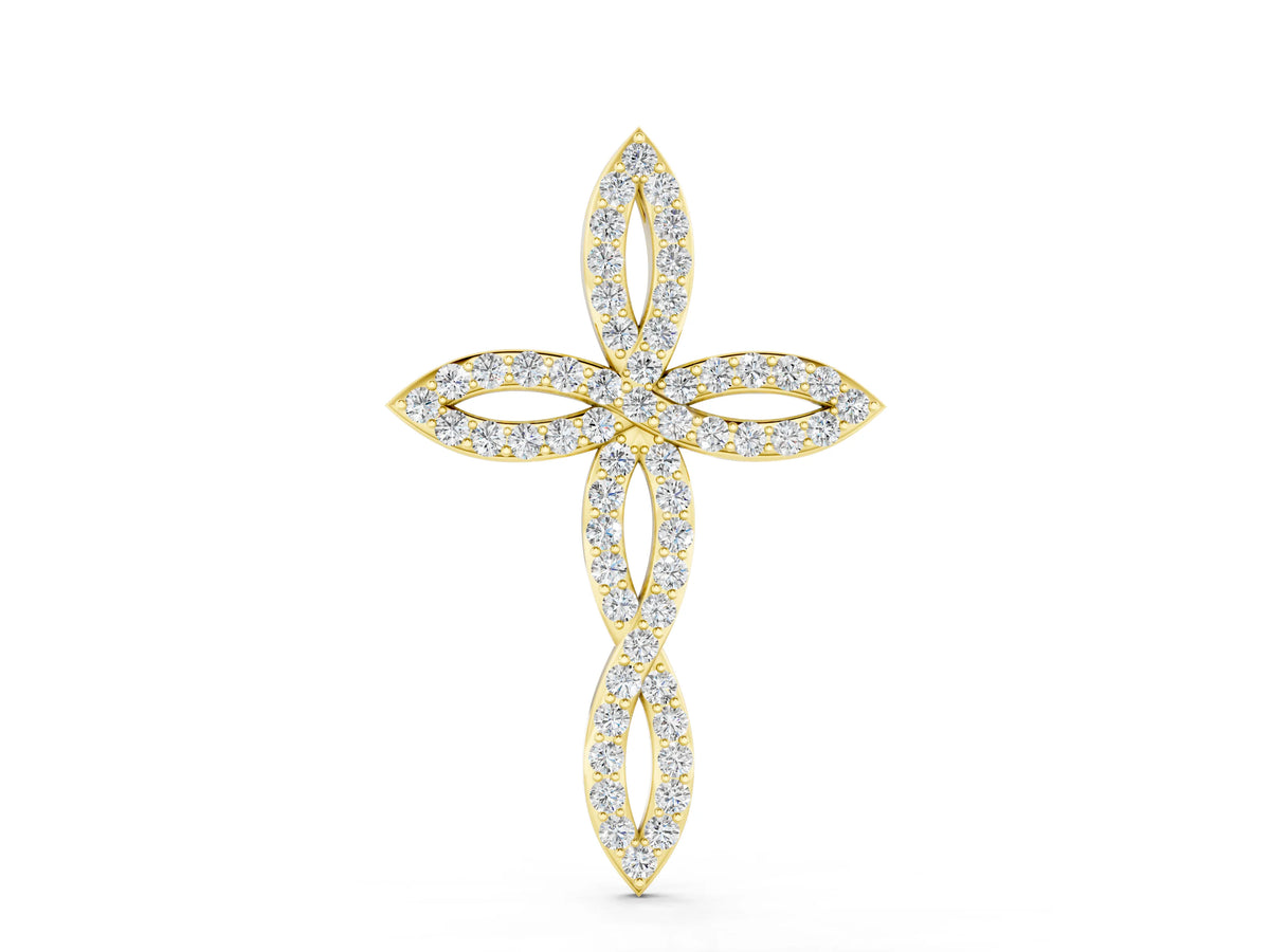 Yellow gold Marquise Diamond Pavé Cross Pendant