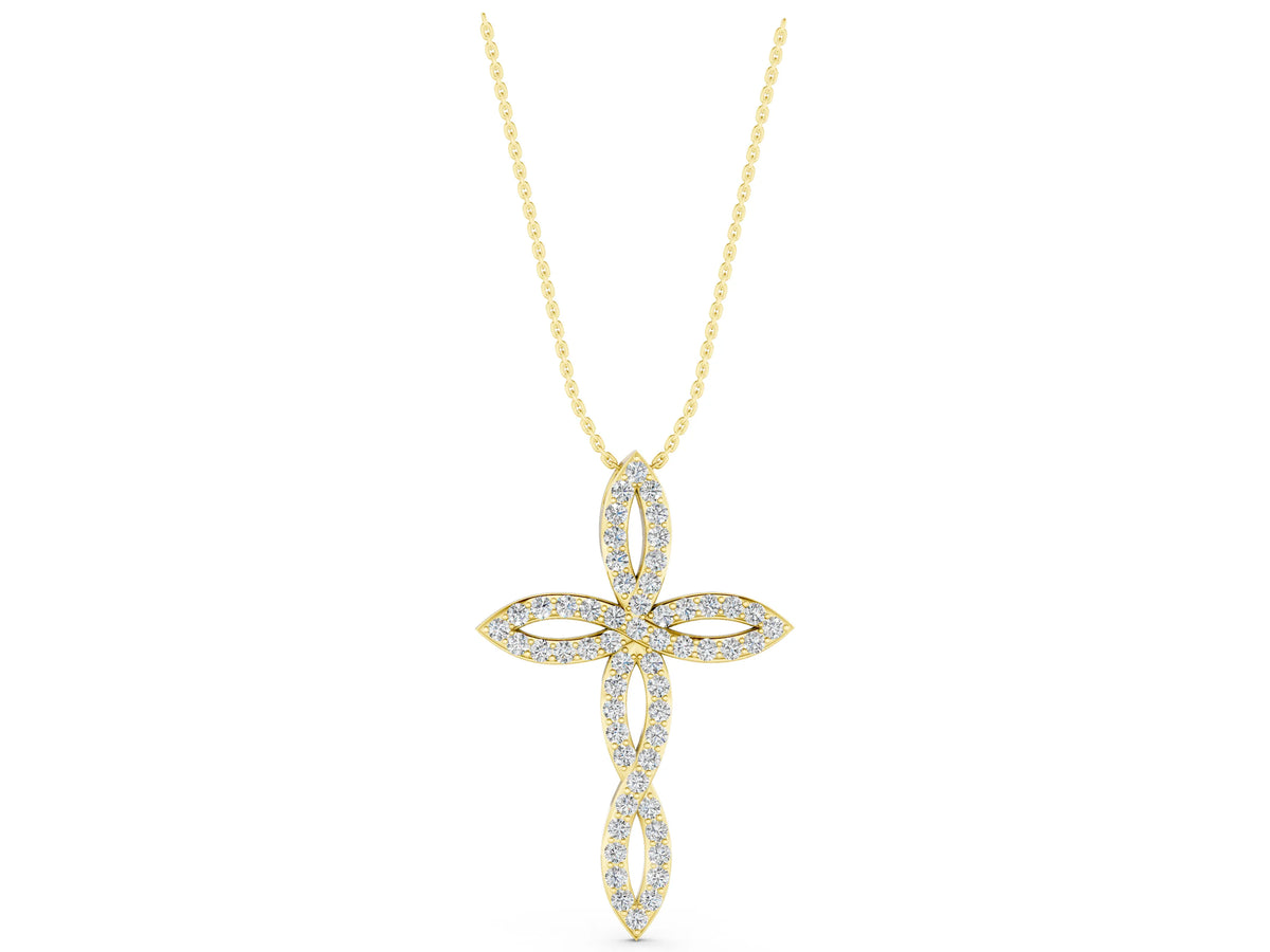 Yellow gold Marquise Diamond Pavé Cross Pendant_1