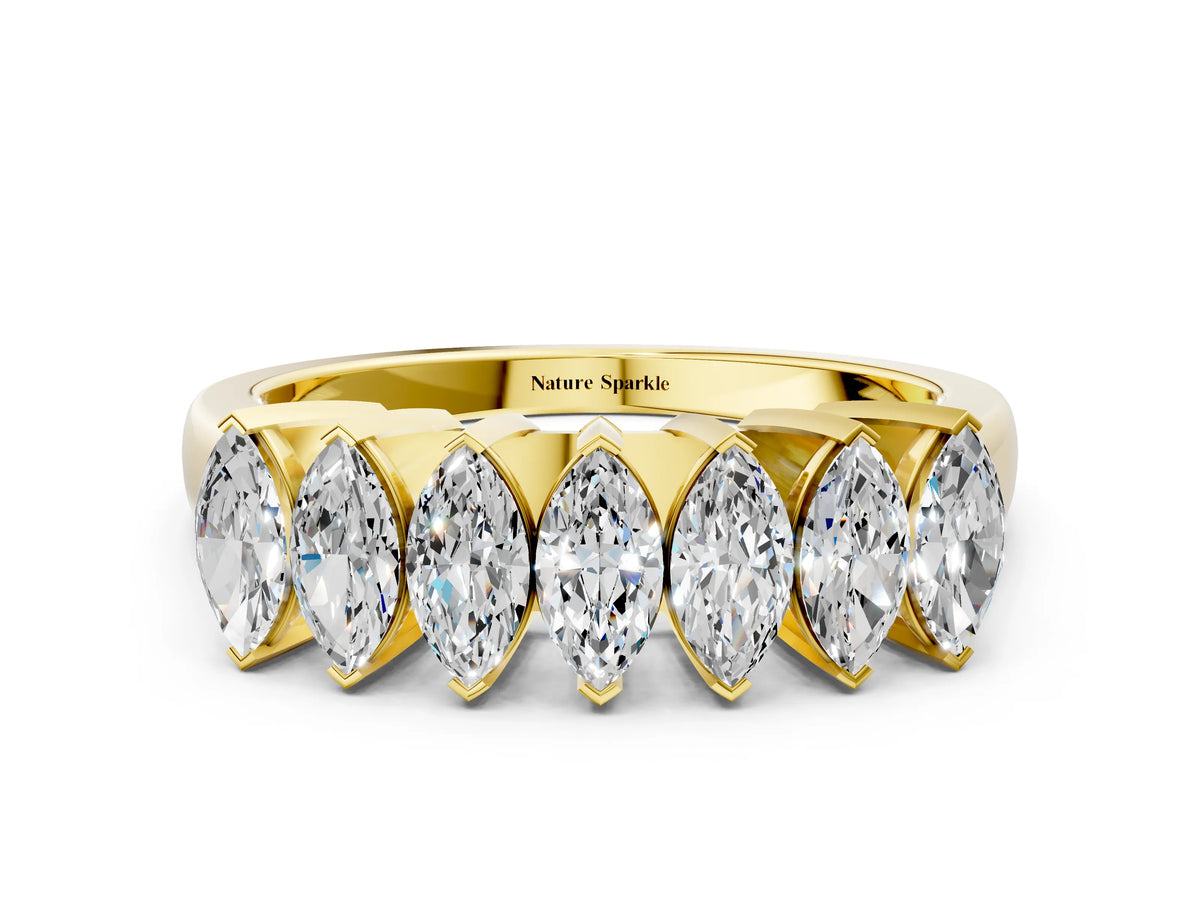 Yellow gold Marquise Diamond Prong Set White Gold Curved Band