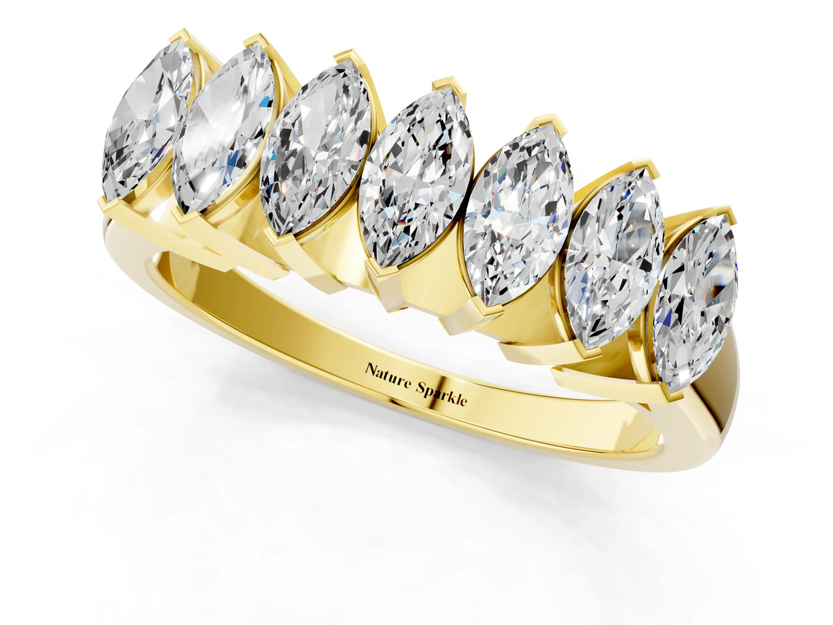 Yellow gold Marquise Diamond Prong Set White Gold Curved Band_1