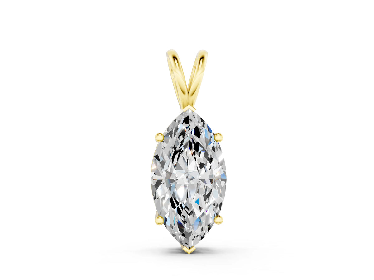 Yellow gold Marquise Diamond Solitaire Pendant with Prong Setting