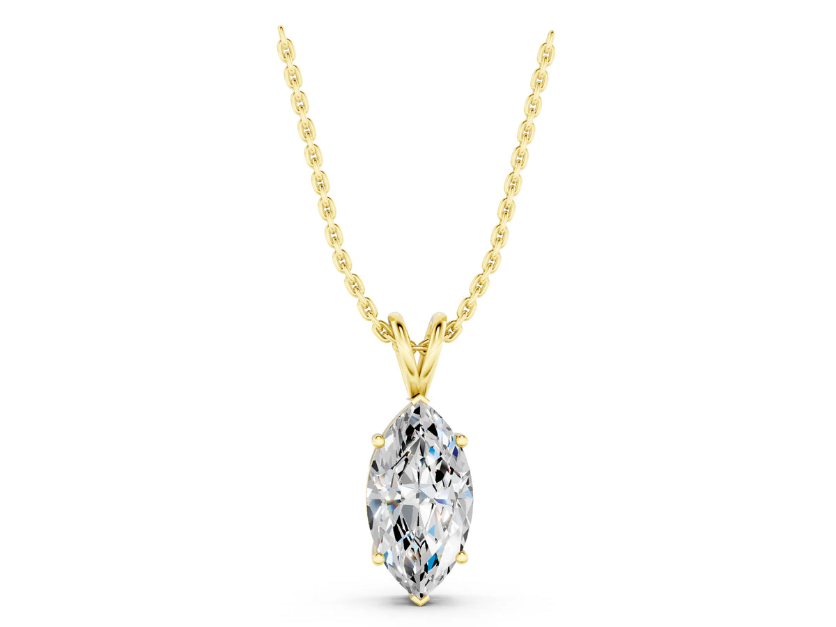 Yellow gold Marquise Diamond Solitaire Pendant with Prong Setting_1
