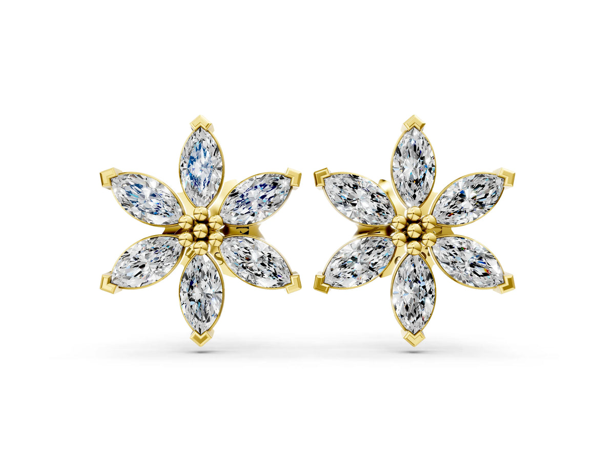 Yellow gold Marquise Diamond Sunflower Stud Earrings