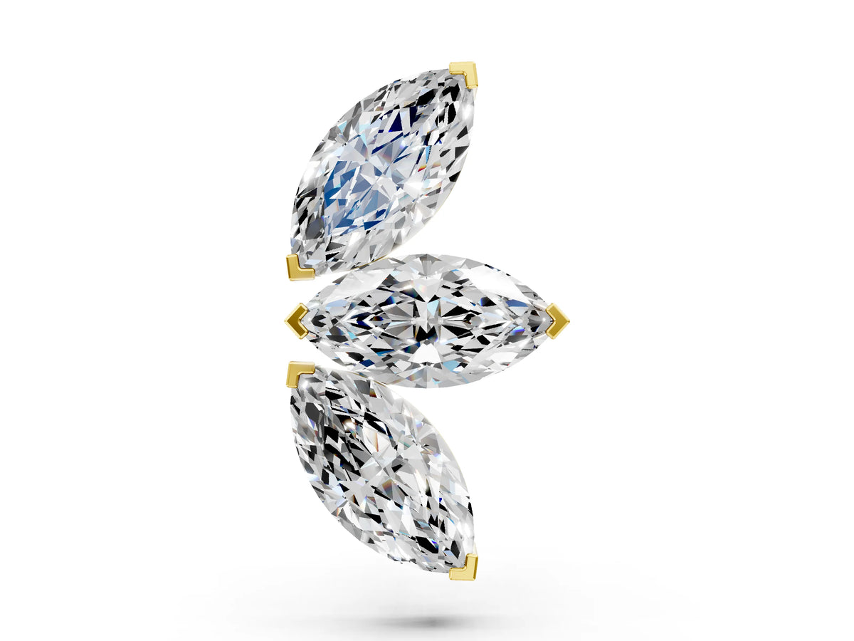 Yellow gold Marquise Diamond Trio Flatback Earring