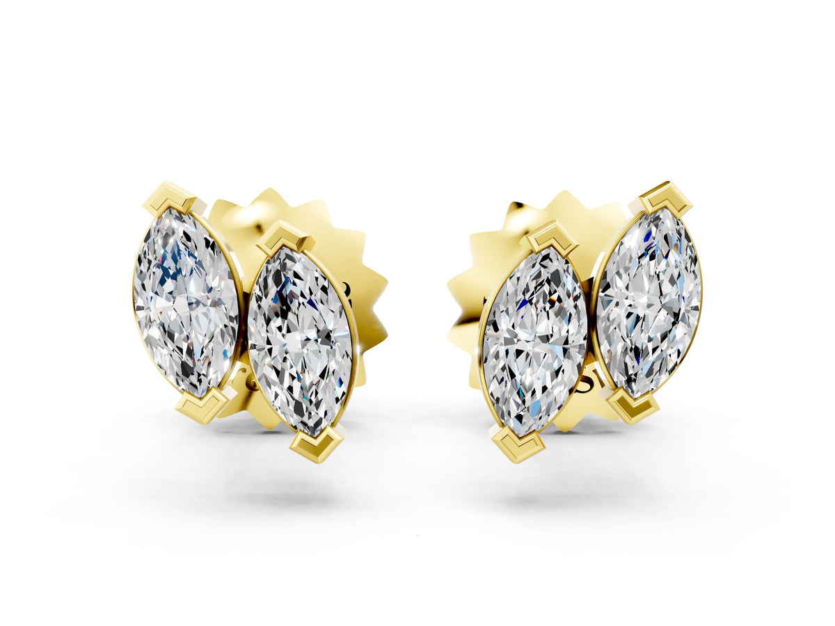 Yellow gold Marquise Diamond Two Stone Stud Earrings