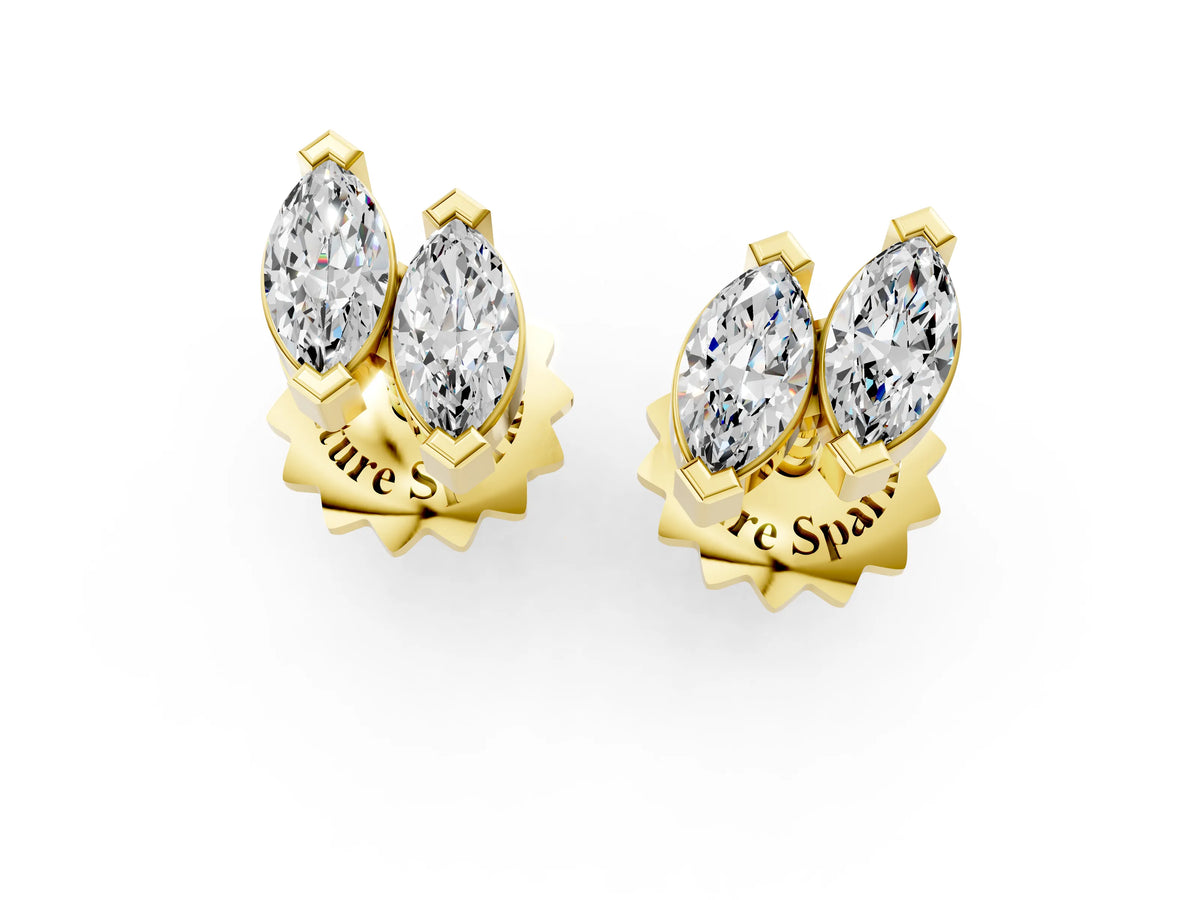 Yellow gold Marquise Diamond Two Stone Stud Earrings_1