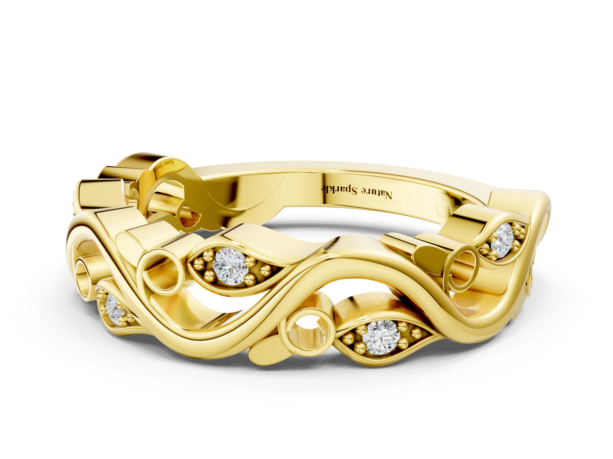 Yellow gold Marquise Diamond Vine Eternity Band with Bezel Setting