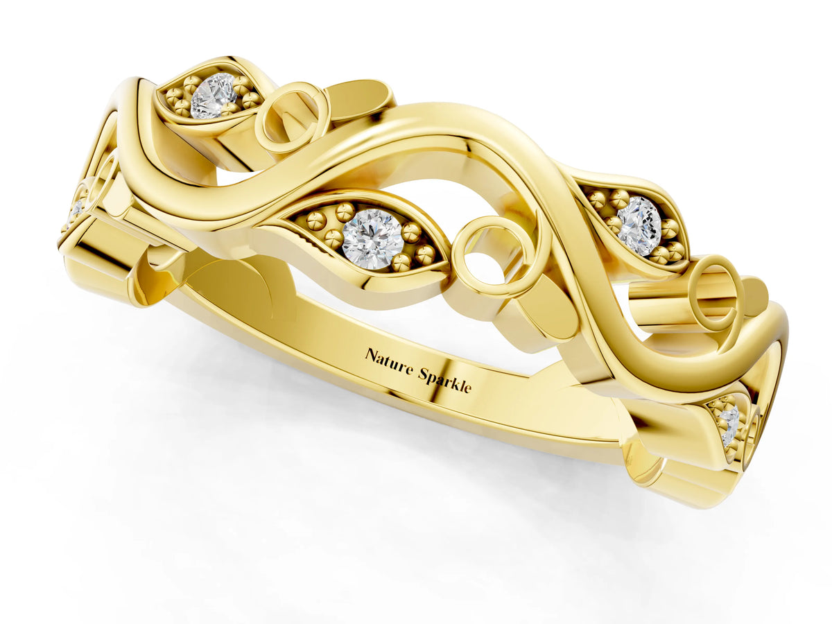 Yellow gold Marquise Diamond Vine Eternity Band with Bezel Setting_1