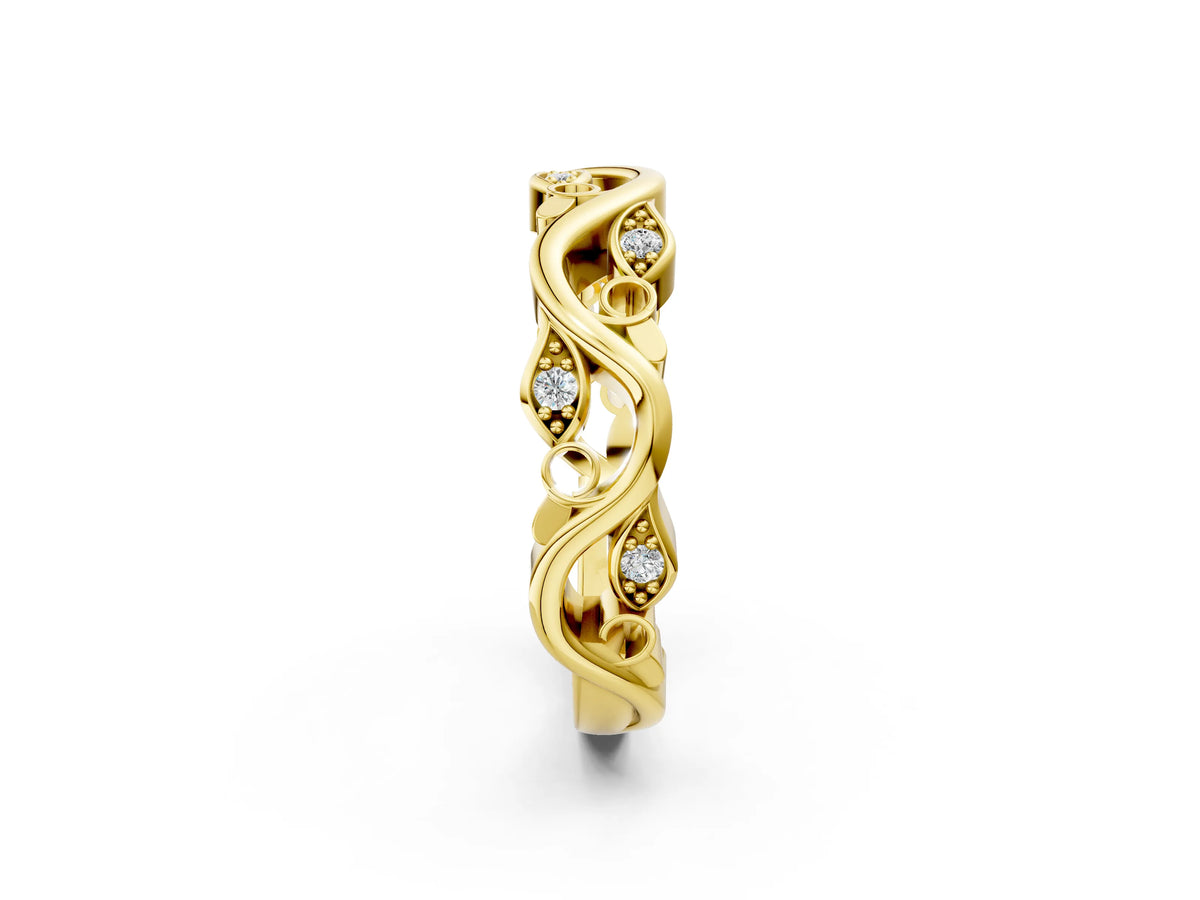 Yellow gold Marquise Diamond Vine Eternity Band with Bezel Setting_2
