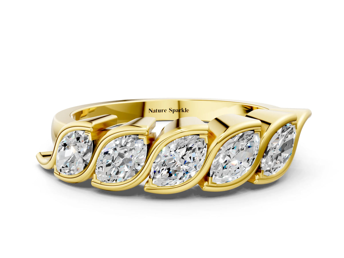 Yellow gold Marquise Diamond Wave Band with Channel Setting