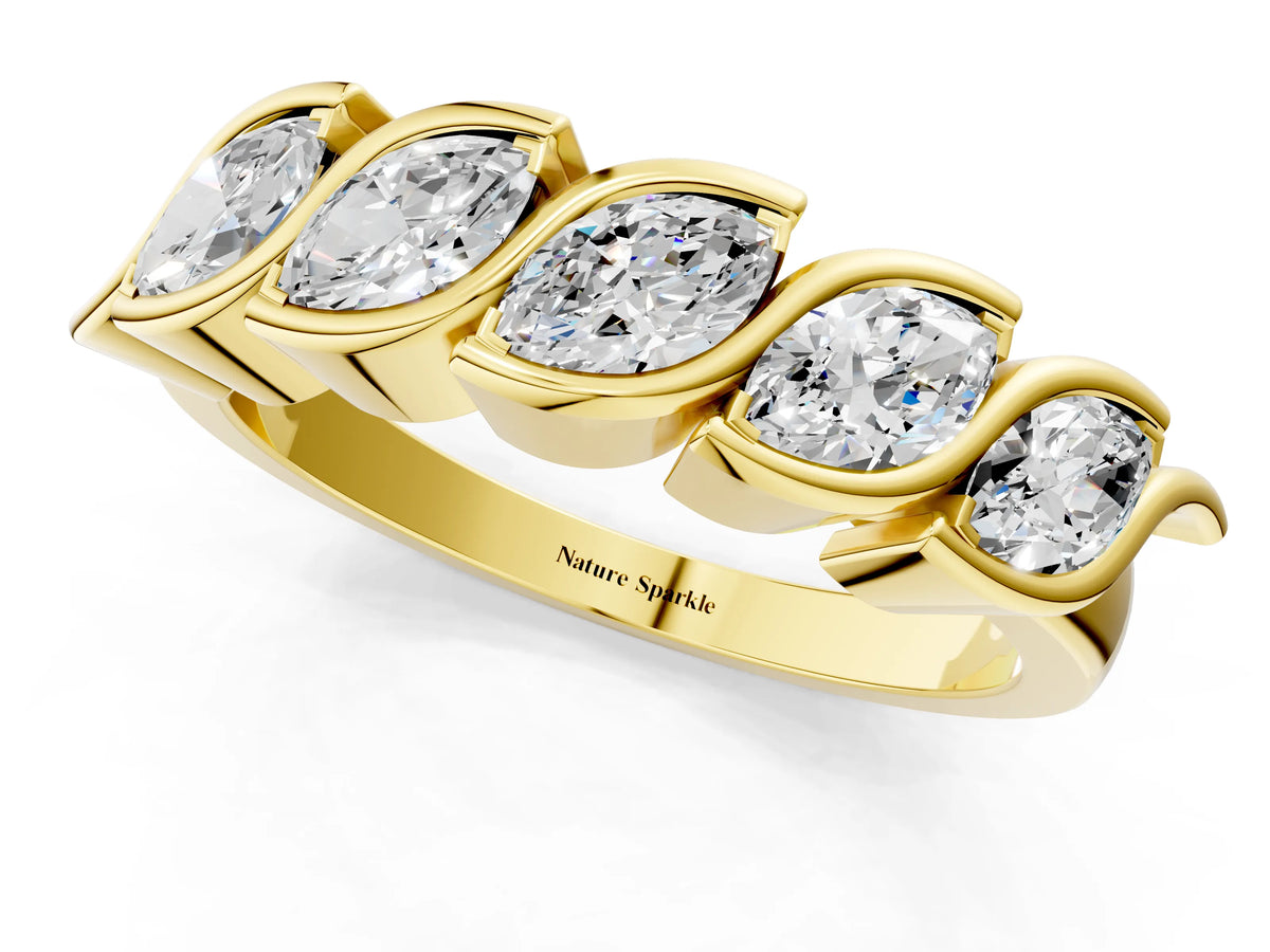Yellow gold Marquise Diamond Wave Band with Channel Setting_1
