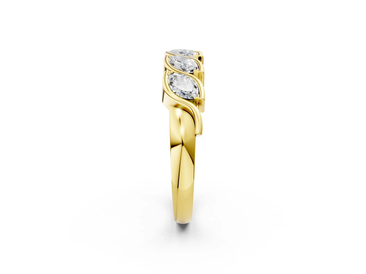 Yellow gold Marquise Diamond Wave Band with Channel Setting_2