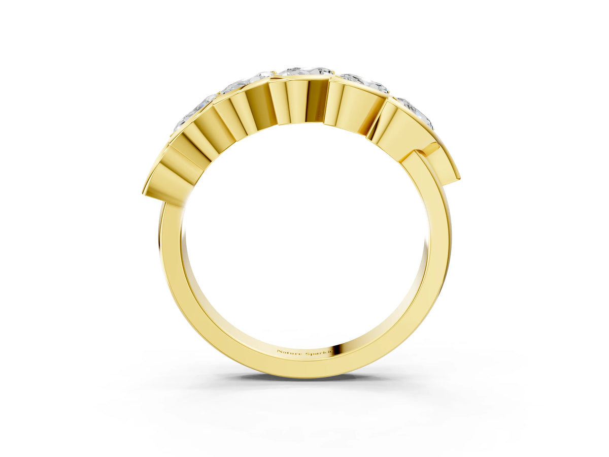 Yellow gold Marquise Diamond Wave Band with Channel Setting_3