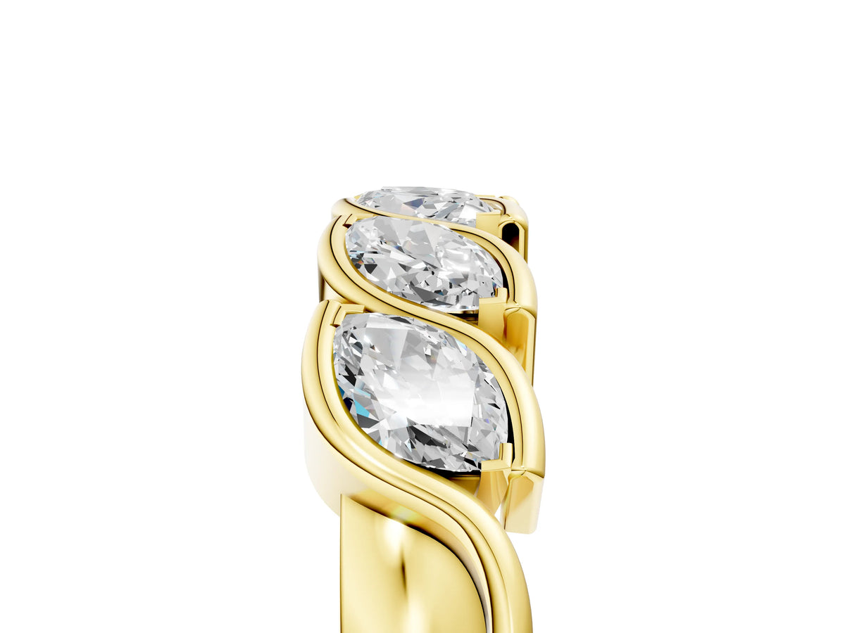 Yellow gold Marquise Diamond Wave Band with Channel Setting_5