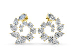 Yellow gold Marquise, Pear and Round Diamond Graduated Cluster Stud Earrings