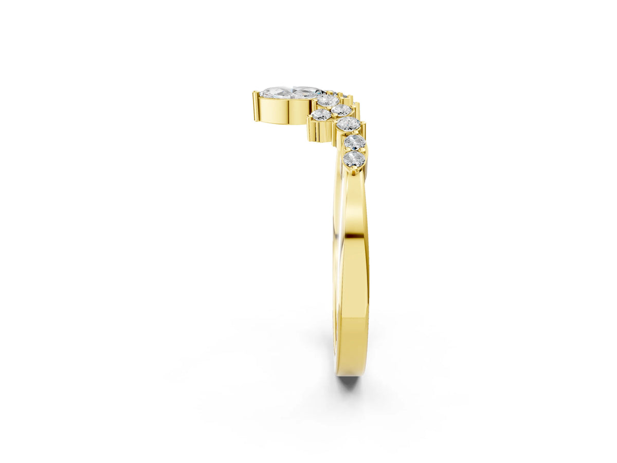 Yellow gold Marquise and Round Diamond Chevron Band with Prong Setting_2