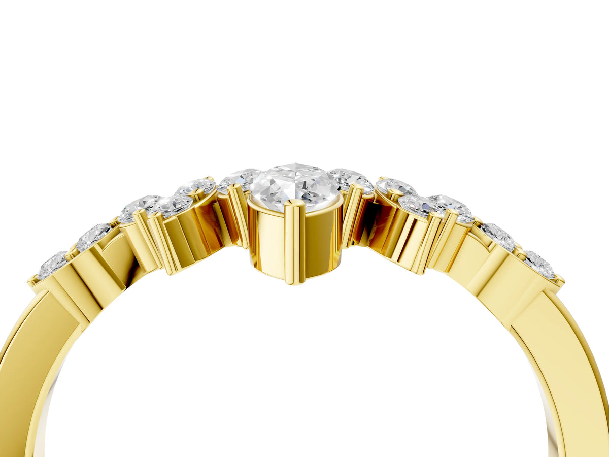 Yellow gold Marquise and Round Diamond Chevron Band with Prong Setting_4