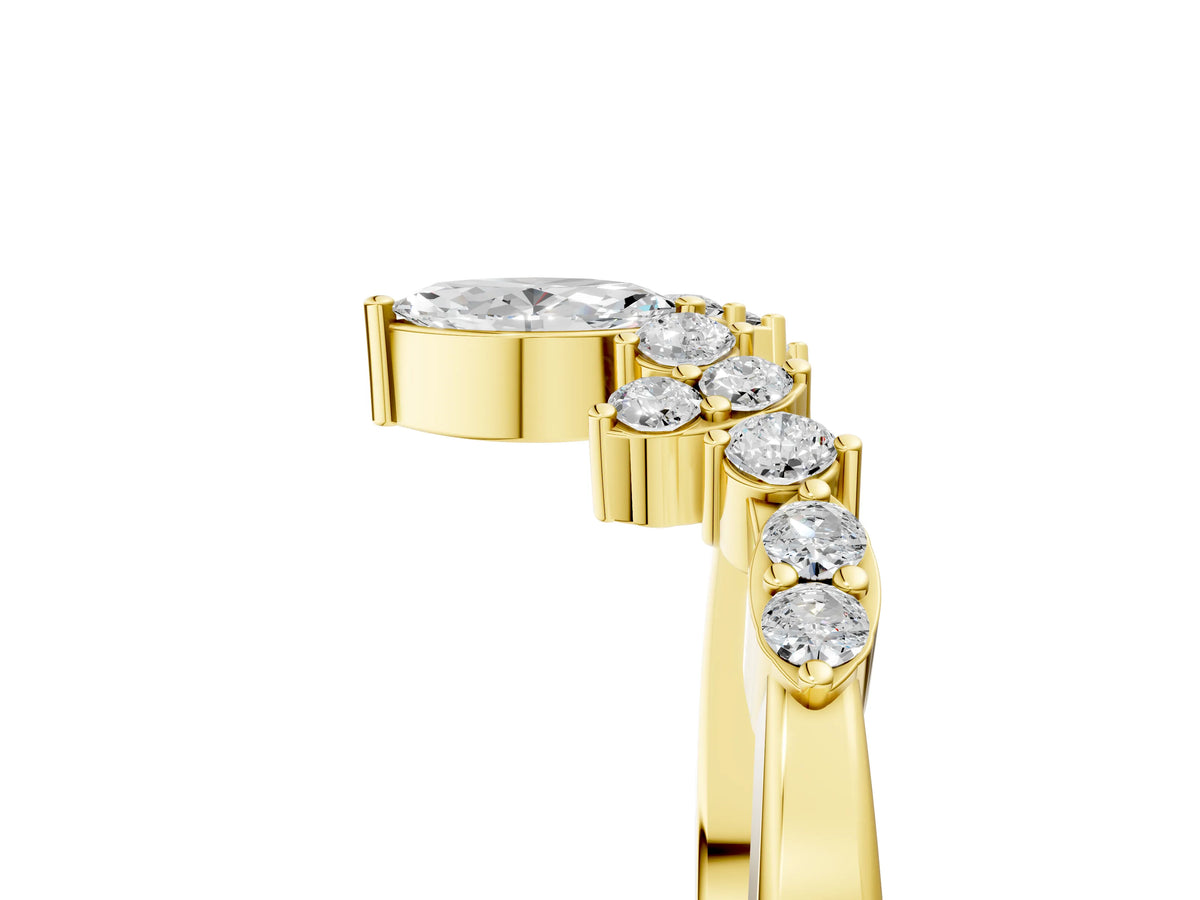Yellow gold Marquise and Round Diamond Chevron Band with Prong Setting_5