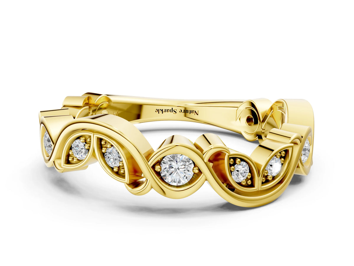 Yellow gold Marquise and Round Diamond Infinity Eternity Band with Bezel Setting