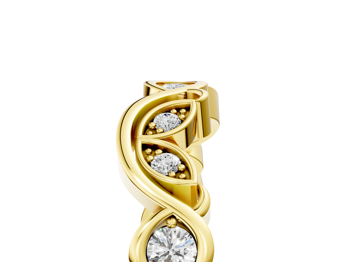 Yellow gold Marquise and Round Diamond Infinity Eternity Band with Bezel Setting_5