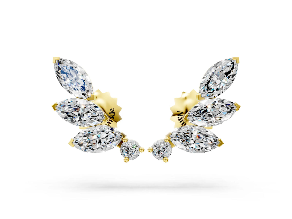Yellow gold Marquise and Round Diamond Ivy Climber Earrings