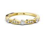 Yellow gold Marquise and Round Diamond Milgrain Band with Bezel Setting