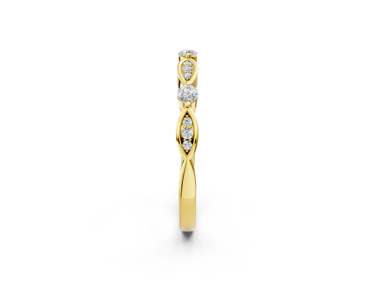 Yellow gold Marquise and Round Diamond Milgrain Band with Bezel Setting_2