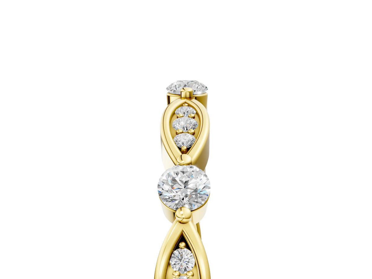 Yellow gold Marquise and Round Diamond Milgrain Band with Bezel Setting_5