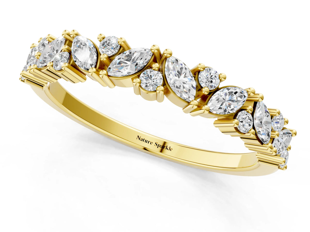 Yellow gold Marquise and Round Diamond Vine Eternity Band with Prong Setting_1