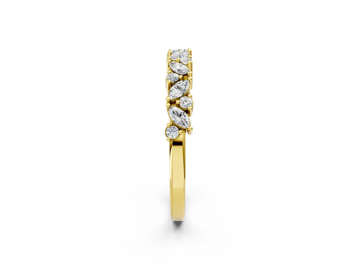 Yellow gold Marquise and Round Diamond Vine Eternity Band with Prong Setting_2
