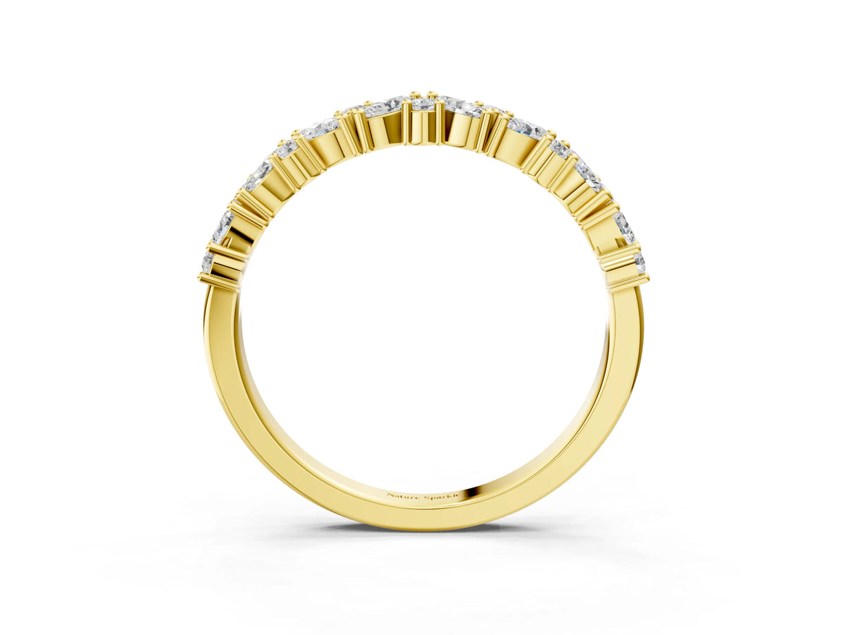 Yellow gold Marquise and Round Diamond Vine Eternity Band with Prong Setting_3