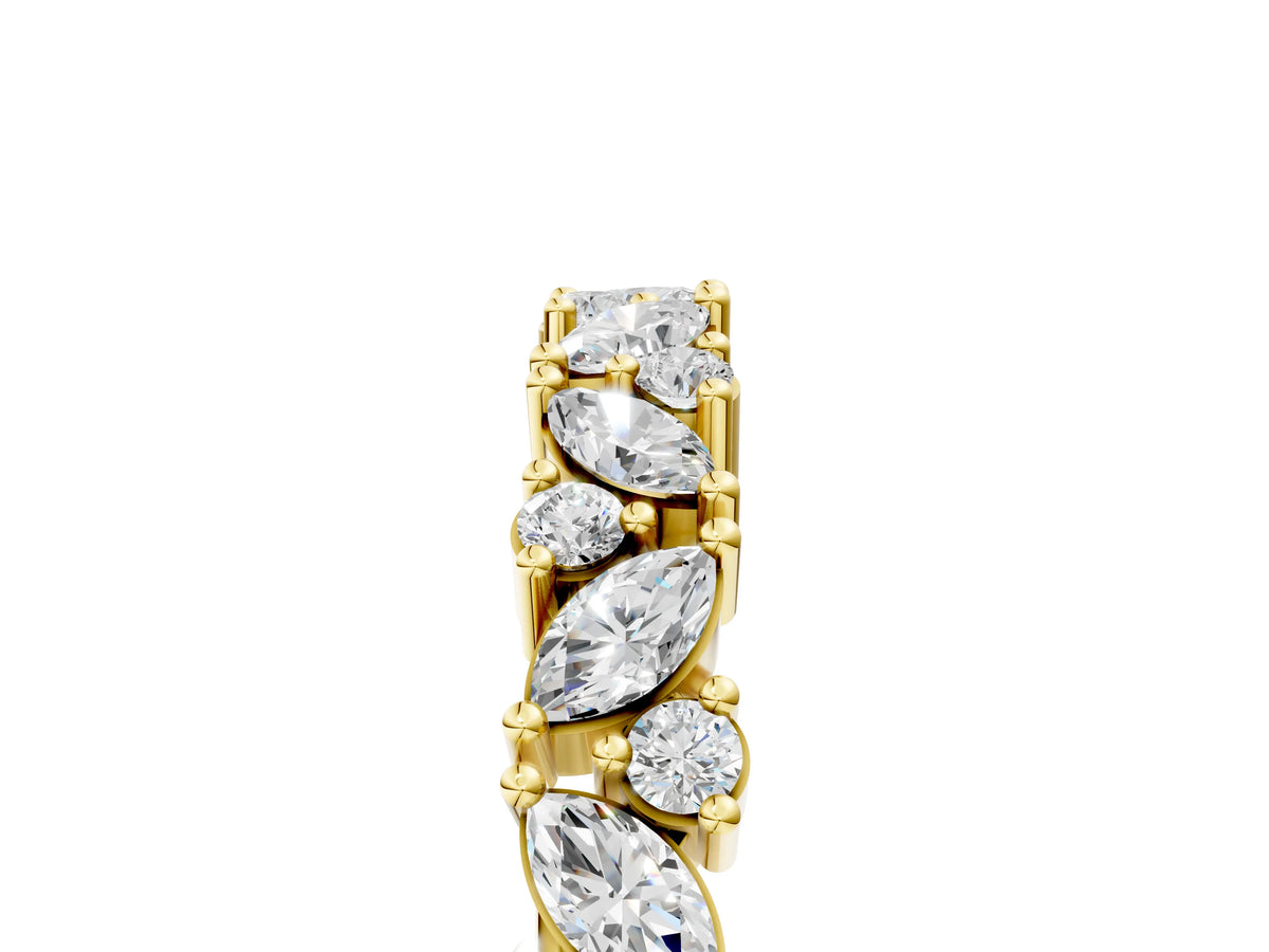 Yellow gold Marquise and Round Diamond Vine Eternity Band with Prong Setting_5
