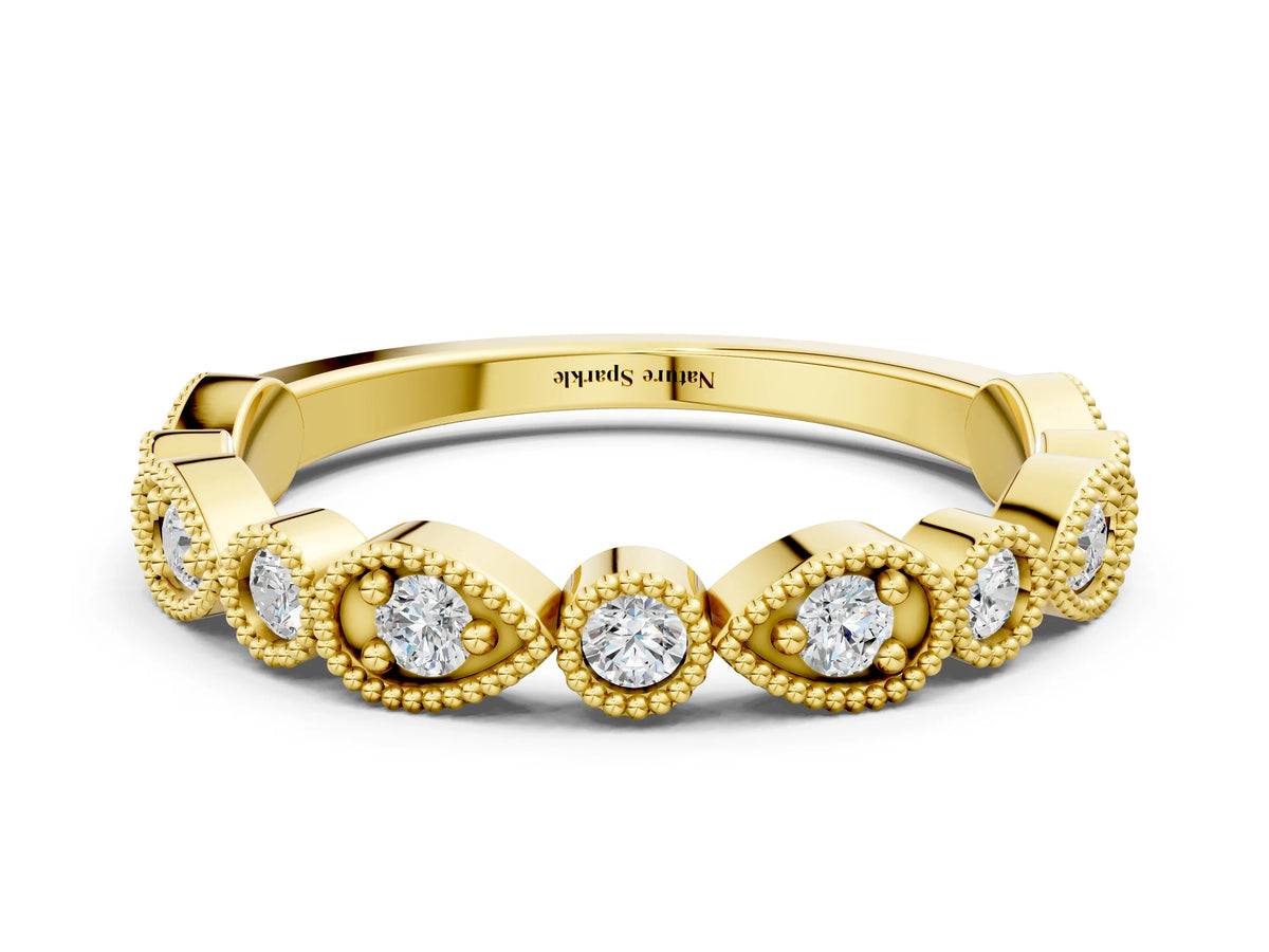 Yellow gold Milgrain Bezel Set Pear and Round Diamond Eternity Band