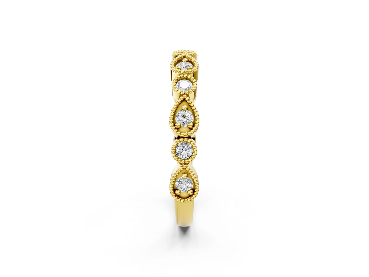 Yellow gold Milgrain Bezel Set Pear and Round Diamond Eternity Band_2