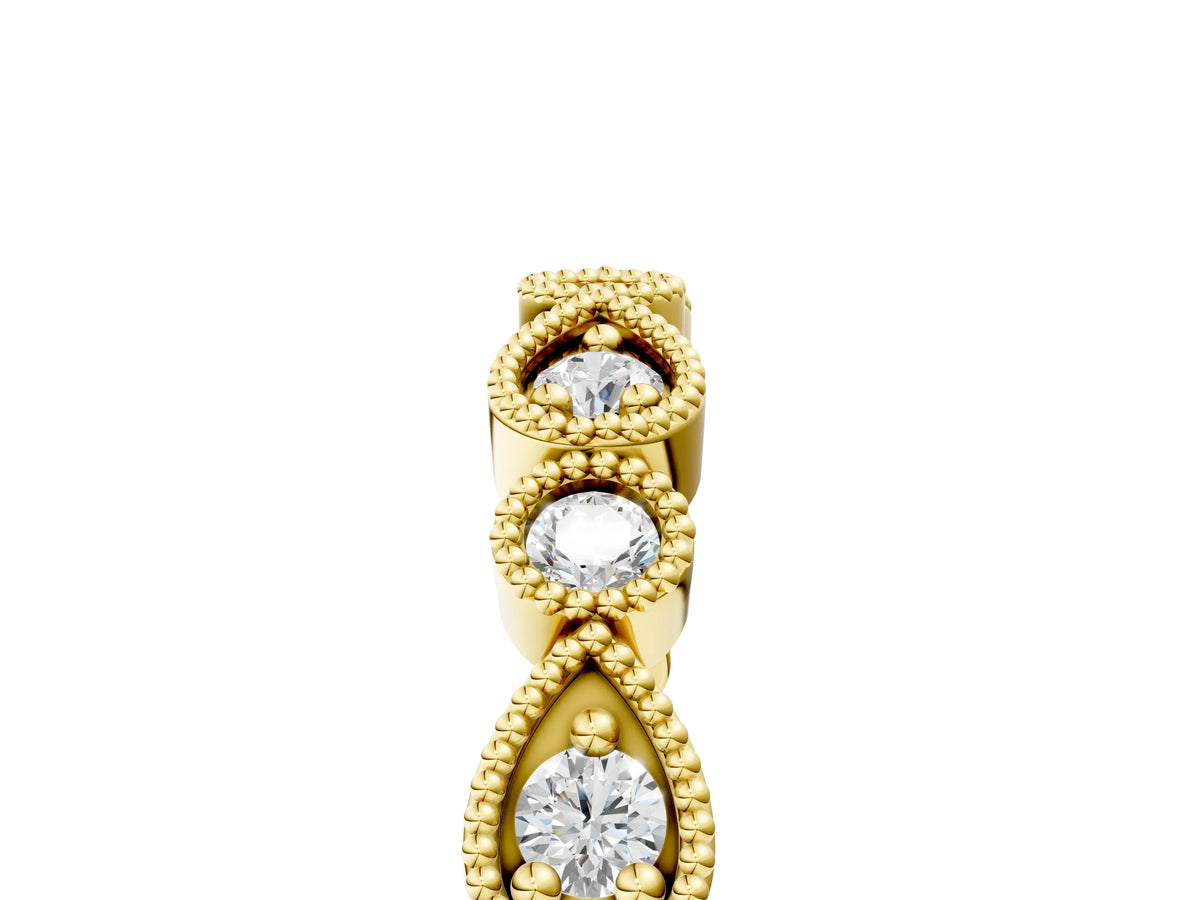 Yellow gold Milgrain Bezel Set Pear and Round Diamond Eternity Band_5