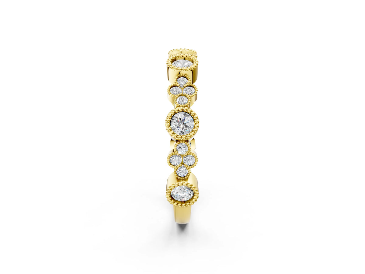 Yellow gold Milgrain Bezel Set Round Diamond Cluster Eternity Band_2