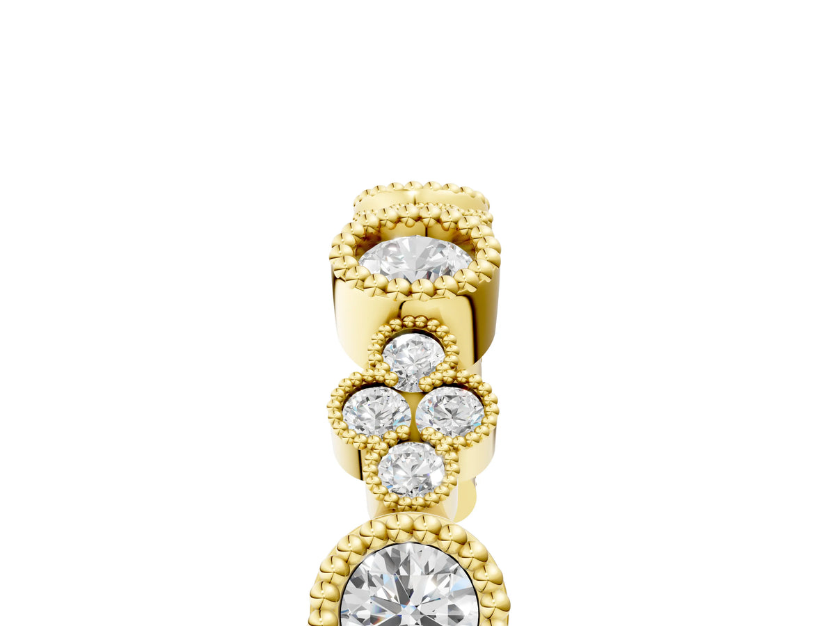 Yellow gold Milgrain Bezel Set Round Diamond Cluster Eternity Band_5